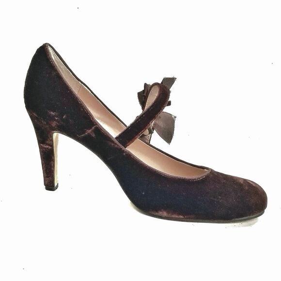 Rebecca Taylor Velvet Mary Jane Heels with Bow Romantic Fall Holiday Party Pumps - Picture 5 of 16